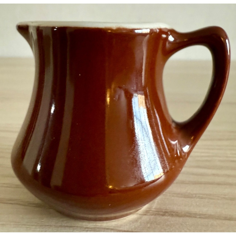 Vintage Hall USA Individual Creamer Cream Pitcher Brown Brownware 2" tall - Picture 2 of 7